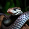 A Macro View of the Perched Black Mamba, Africa's Venomous Viper