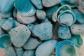 Macro view of seashells. Seashell background. Texture of blue seashells. Royalty Free Stock Photo