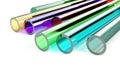 Macro view of set of color transparent acrylic plastic tubes isolated on white background with selective focus effect 3d render Royalty Free Stock Photo