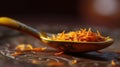 Macro View of a Single Saffron Spice on a Spoon, Exquisite Detail of Aromatic Culinary Ingredient