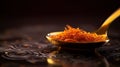 Macro View of a Single Saffron Spice on a Spoon, Exquisite Detail of Aromatic Culinary Ingredient