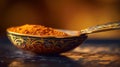 Macro View of a Single Saffron Spice on a Spoon, Exquisite Detail of Aromatic Culinary Ingredient