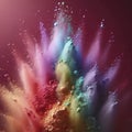 Macro Upward View of Soft Rainbow Colored Powder Against Solid Burgundy Background Royalty Free Stock Photo