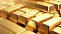 Macro view of stacks of gold bars. AI Generated Royalty Free Stock Photo