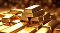 Macro view of stacks of gold bars. AI Generated Royalty Free Stock Photo