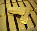 Macro view of stacks of gold bars Royalty Free Stock Photo