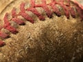 Red Stitching Detail of an Old Baseball Royalty Free Stock Photo