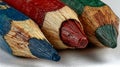 Macro View of Three Sharpened Colored Pencils in Blue Red and Green image Royalty Free Stock Photo