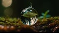 Macro Waterdrop Concept. Droplet with Green Reflection of Nature, Ecological and Environmental Image. Ai Generated Royalty Free Stock Photo