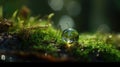 Macro Waterdrop Concept. Droplet with Green Reflection of Nature, Ecological and Environmental Image. Ai Generated Royalty Free Stock Photo