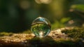 Macro Waterdrop Concept. Droplet with Green Reflection of Nature, Ecological and Environmental Image. Ai Generated
