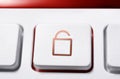 Macro Of A White Button With Red Opened Security Lock Icon Royalty Free Stock Photo