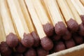 Macro of wooden matchsticks in open matchbox Royalty Free Stock Photo