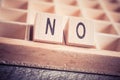 Macro Of The Word No Formed By Wooden Blocks In A Type Case Royalty Free Stock Photo