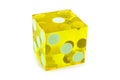 Macro yellow dice isolated on white / result as one on top with a light shadow Royalty Free Stock Photo