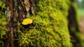 macro yellow moss on cortex tree in nature beautiful scene of spring