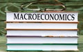 MACROECONOMICS - word are written on books on a dark background