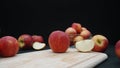 Macrography of apple display in various forms with black background. Comestible. Royalty Free Stock Photo