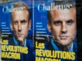 Macron revolution poster with city reflection