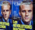 Macron revolution poster with city reflection