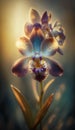 Macrophoto of an amazing gold and purple orchid