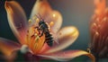 Macrophoto of an amazing pink lily with bee