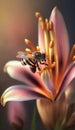 Macrophoto of an amazing pink lily with bee