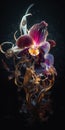 Macrophoto of an amazing magenta and gold crystal orchid