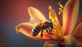 Macrophoto of an amazing orange lily with bee