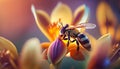 Macrophoto of an amazing orchid with a little beetle