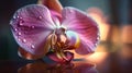 Macrophoto of an amazing pink orchid with water dropps