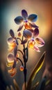 Macrophoto of an amazing yellow, purple and beige orchid