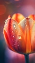 Macrophoto of red tulip with water dropps