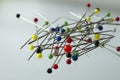Close-up of a heap of pins with colorful heads Royalty Free Stock Photo