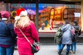 Macy`s Department Store at Herald Square in Manhattan with holiday window displays