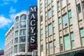 Macy`s sign on flagship store of the West Coast at Union Square. - San Francisco, California, USA - July, 2021 Royalty Free Stock Photo