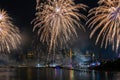 Macy`s 4th of July Independence Day Fireworks show on east river with Lower Manhattan Skyline Royalty Free Stock Photo