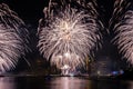 Macy`s 4th of July Independence Day Fireworks show on east river with Lower Manhattan Skyline