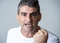 Mad and aggressive guy in facial expressions and human emotions Royalty Free Stock Photo