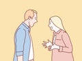 Mad angry debate cranky quarreling couple having an argument simple korean style illustration