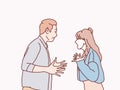 Mad angry debate cranky quarreling young couple having an argument simple korean style illustration