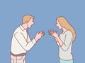 Mad angry debate cranky quarreling young couple man woman having an argument simple korean style illustration