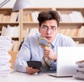 Mad auditor looking for errors in the report Royalty Free Stock Photo