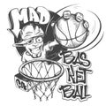 Mad basketball slam t-shirt print design vector illustration.