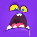 Mad cartoon monster face with mouth opened. Vector Halloween purple monster screaming. Royalty Free Stock Photo