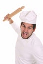 Mad chef with rolling pin Royalty Free Stock Photo