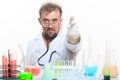 Mad chemist in the lab doing reaction Royalty Free Stock Photo