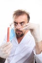 Mad chemist in the lab doing reaction Royalty Free Stock Photo