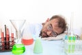 Mad chemist in the lab doing reaction Royalty Free Stock Photo