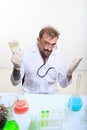 Mad chemist in the lab doing reaction Royalty Free Stock Photo